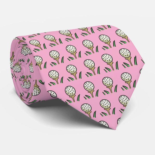 Cravate Golfer Golf Balls Gold Tee - shirts sur le rose cl (Roulé)