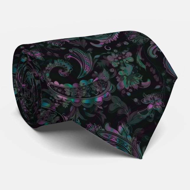 Cravate Gothique Petrol Paisley (Roulé)