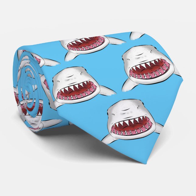 Cravate Grand requin blanc moyen dessin animé (Roulé)