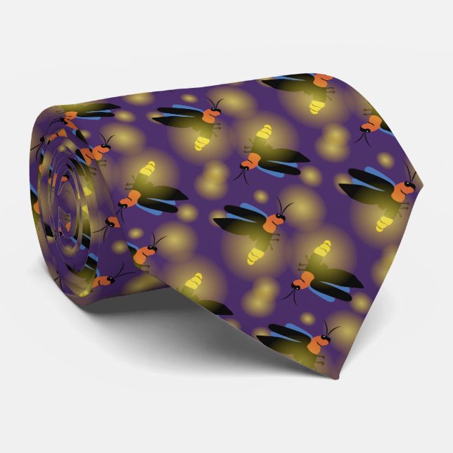 Cravate Graphique de lucioles sur violet (Roulé)