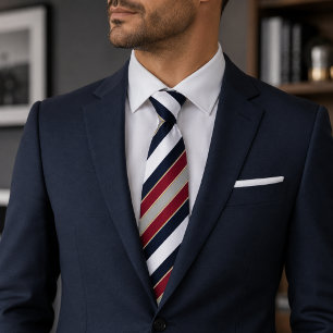 Cravate Gras Classique Navy Rouge Blanc Rayure Bonbon