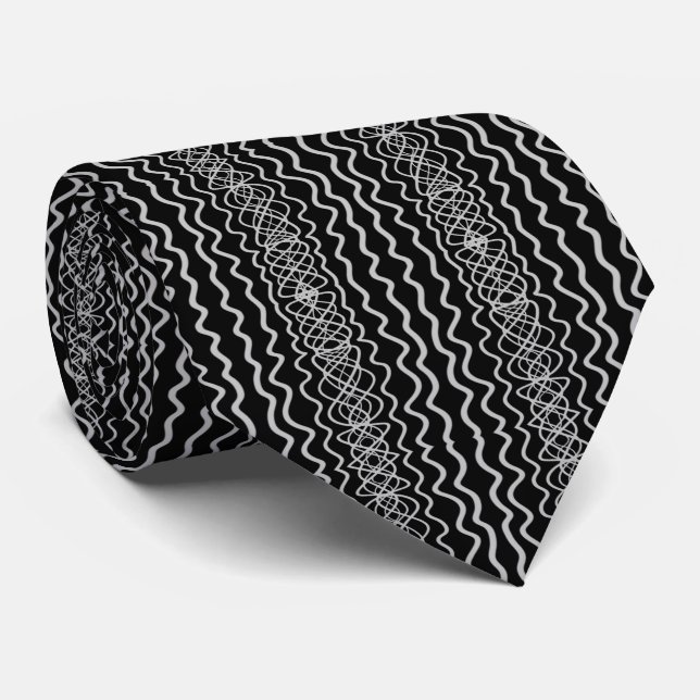 Cravate Gray On Black Curvy Twisty Line Drawing Pattern   (Roulé)
