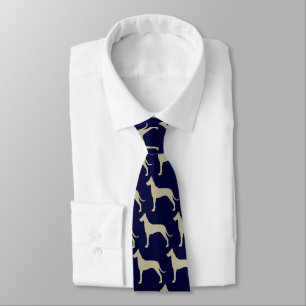 Cravate Great Dane Dog Silhouettes Pattern Blue and Tan
