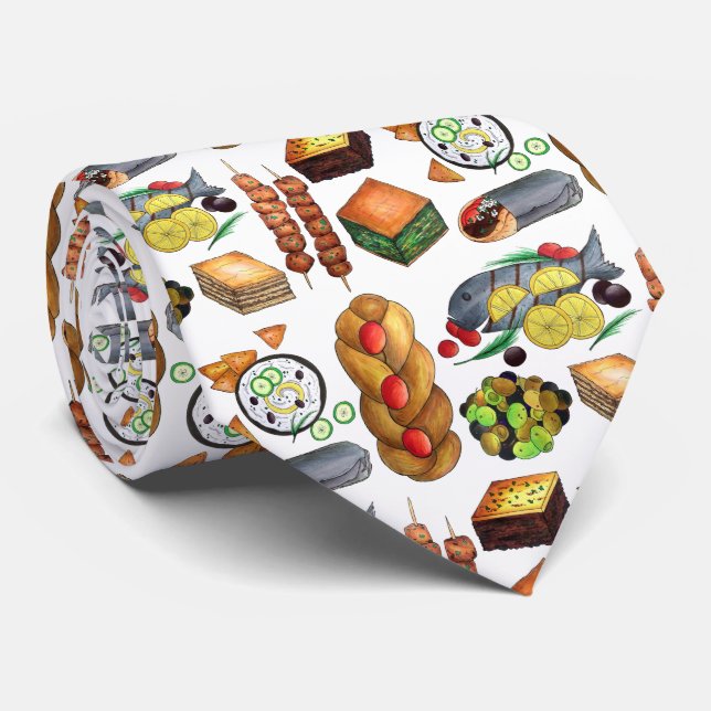 Cravate Grèce Méditerranéen Imprimer Cuisine grecque (Roulé)