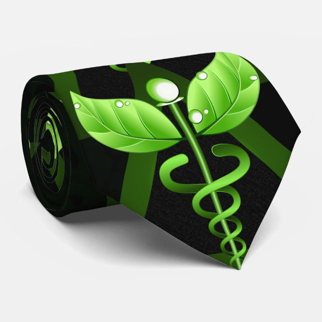 Cravate Green Caduceus Alternative Medicine Emblème Médica (Roulé)