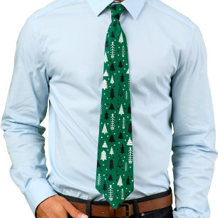 Cravate Green Christmas Tree Forest Motif