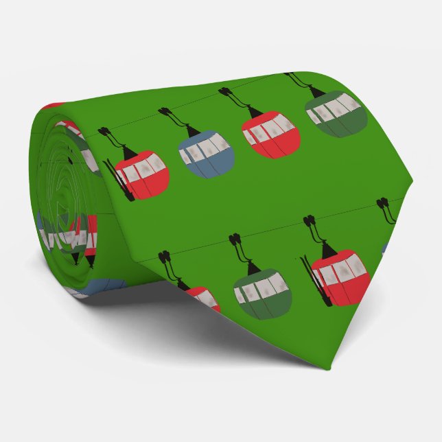 Cravate Green Funny Christmas Ski Illustration Skier (Roulé)