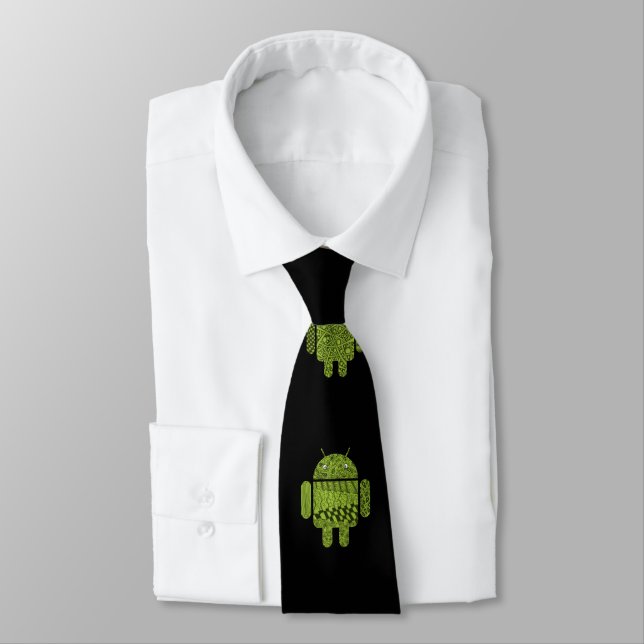 Cravate Green Robot Computer Gamer Nerd (Attaché)