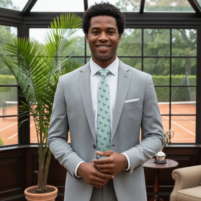 Cravate Green tennis tie, racket tie, funny wedding tie (Créateur téléchargé)