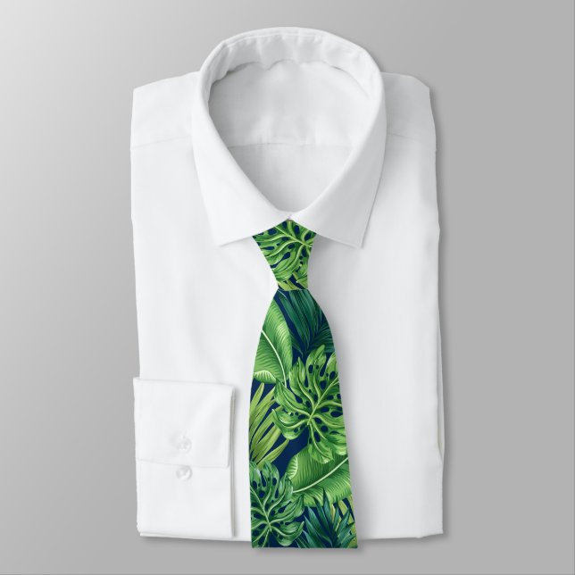 Cravate Green Tropical Palm Banana Monstera Feuille (Attaché)
