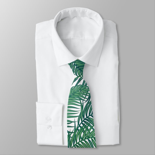 Cravate Green Tropical Palm Feuille (Attaché)