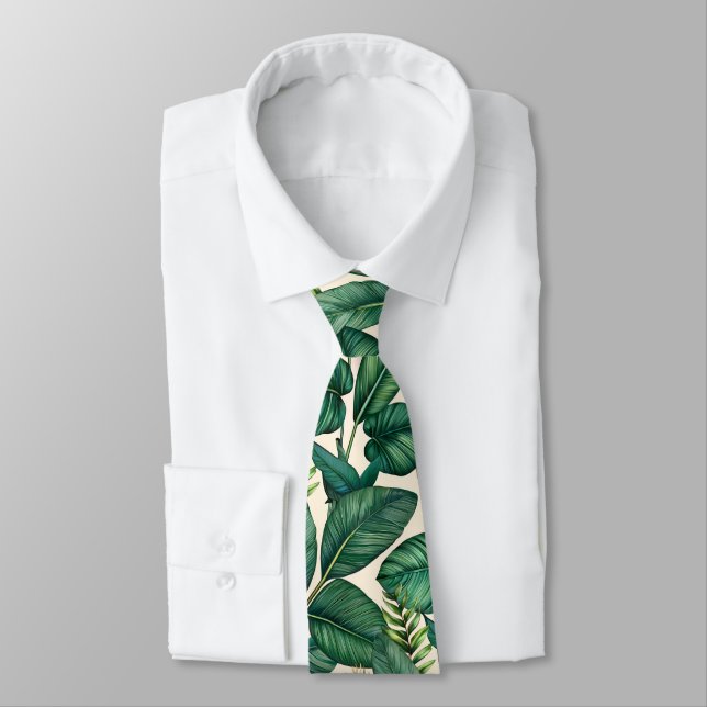 Cravate Green & Turquoise Palm Monstera Tropical Feuille M (Attaché)
