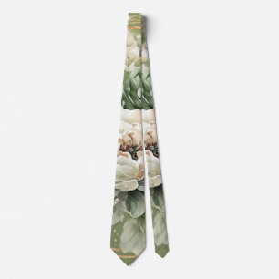 Cravate Green White Peony Lights Mariage Groom