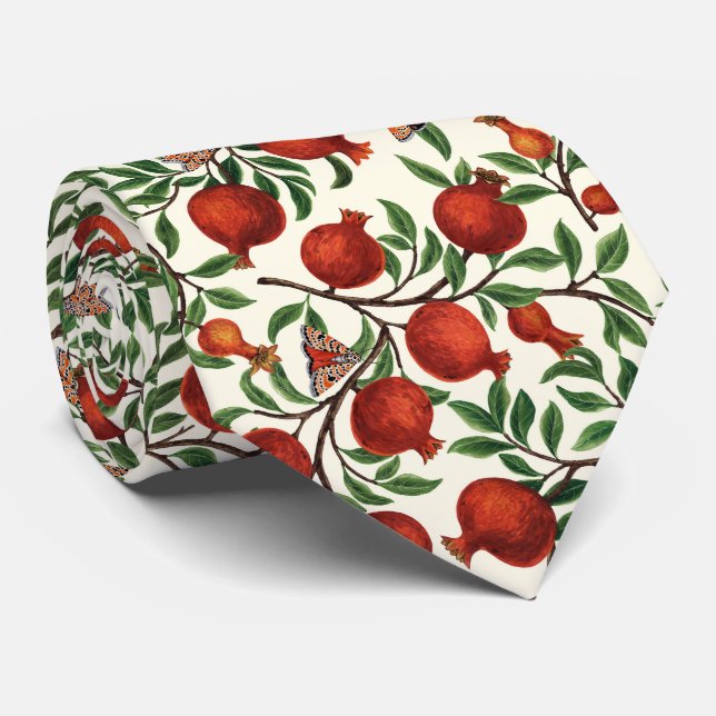 Cravate Grenades et papillons Bella sur blanc (Roulé)