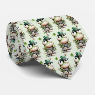 Cravate Grenouille au chapeau vert et motif mignon de trèf