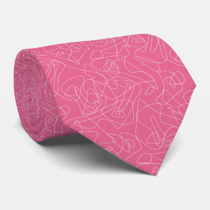 Cravate Gribouillis abstraits blancs sur fond rose