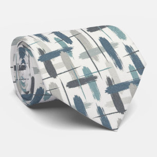 Cravate Gris Ardoise Bleu Abstrait Pinceaux Traits Océan C