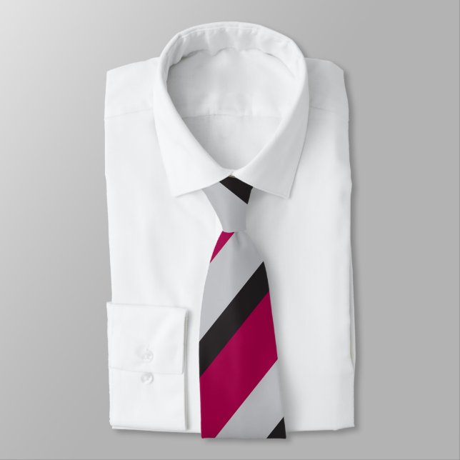 Cravate Gris Charbon et framboise profonde Bande régimenta (Attaché)