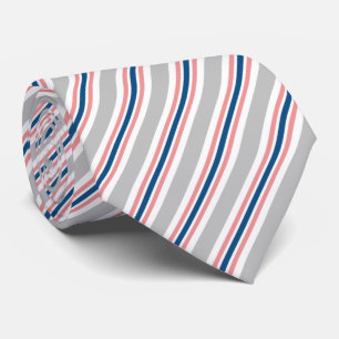 Cravate Gris Clair Bleu Nuit Rose Pâle Rayures Motif