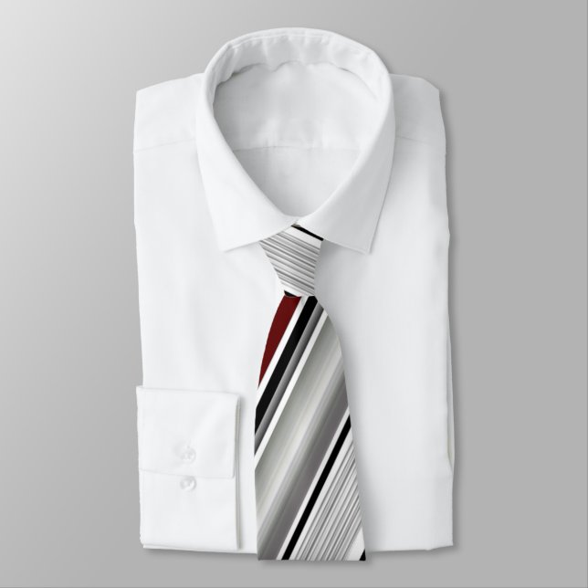 Cravate Gris gris blanc noir rouge rayure (Attaché)