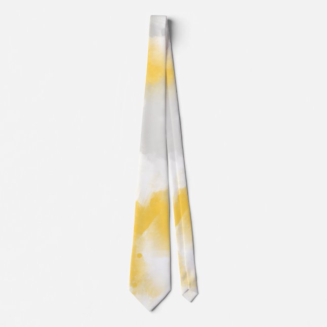 Cravate Gris Jaune et Blanc Abstrait Brosses (Devant)