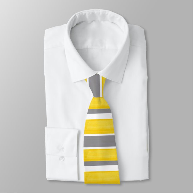 Cravate Gris Jaune Gris Blanc Gris Moderne 2 (Attaché)