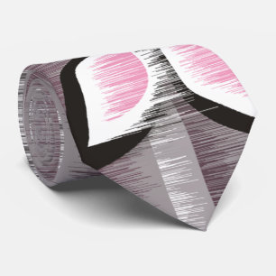Cravate Gris rayures pétales rose moderne peinture humide