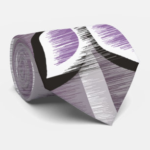 Cravate Gris rayures pétales violets moderne peinture humi