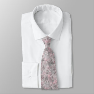 Cravate Gris rose, grandes fleurs design