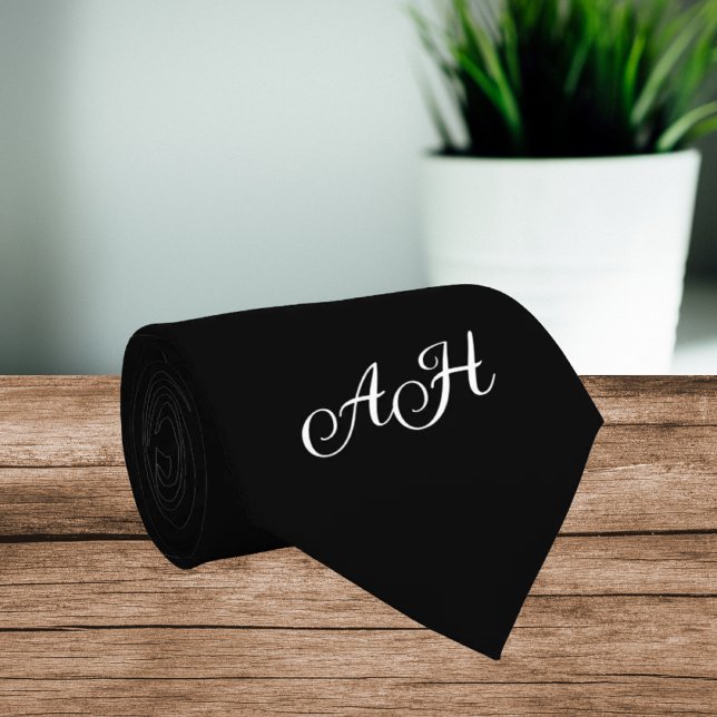 Cravate Groomsmens Monogramme Initiales Noires Personnalis (Créateur téléchargé)