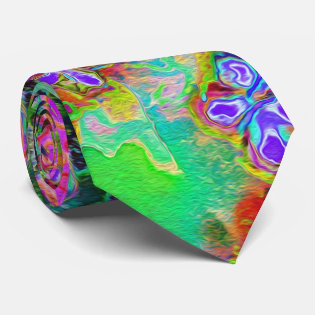 Cravate Groovy Abstrait Psychedelique Sédum Violet (Roulé)