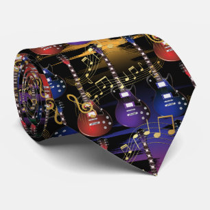 Cravate Guitare colorée et ondes sonores