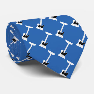 Cravate Guitare électrique blanche motif sur bleu