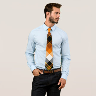 Cravate Halloween blanc, orange, jaune et noir plaid
