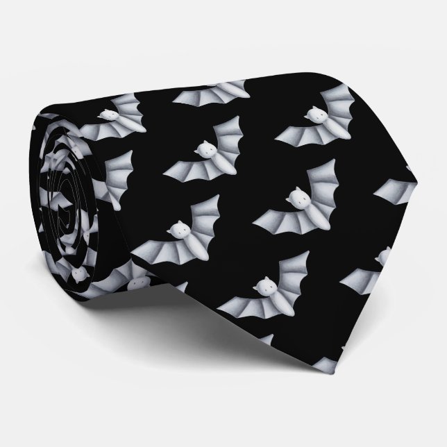 Cravate Halloween chauve-chauve-Motif blanc (Roulé)