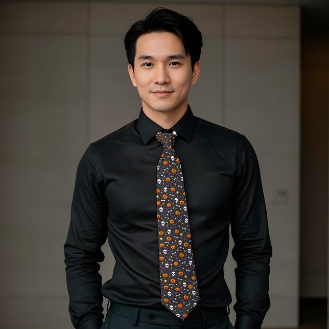 Cravate Halloween classique Motif à thème gris foncé (Créateur téléchargé)