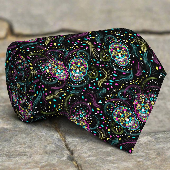 Cravate Halloween coloré et Abstrait Crânes Éffrayants (Créateur téléchargé)