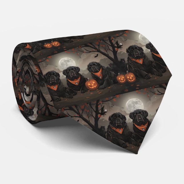 Cravate Halloween de Terre-Neuve Éffrayant (Roulé)