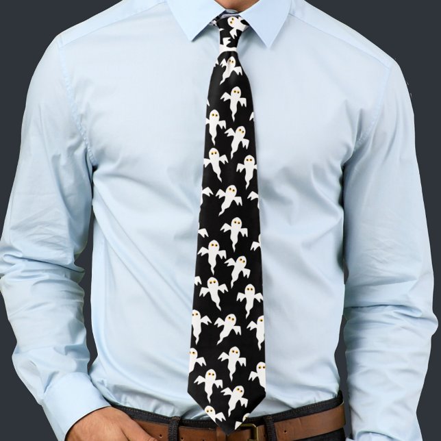Cravate Halloween fantôme (Fun ghost pattern black and white pattern neck tie)