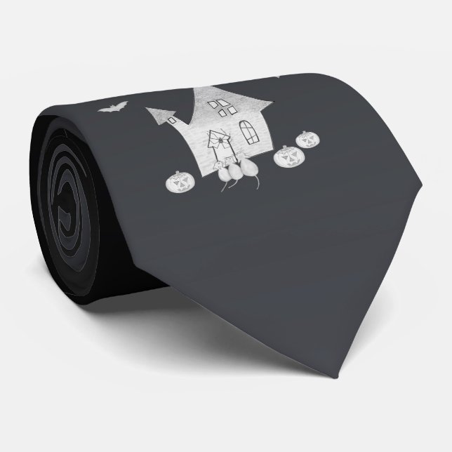 Cravate Halloween la nuit avec Haunted House, chauves-sour (Roulé)