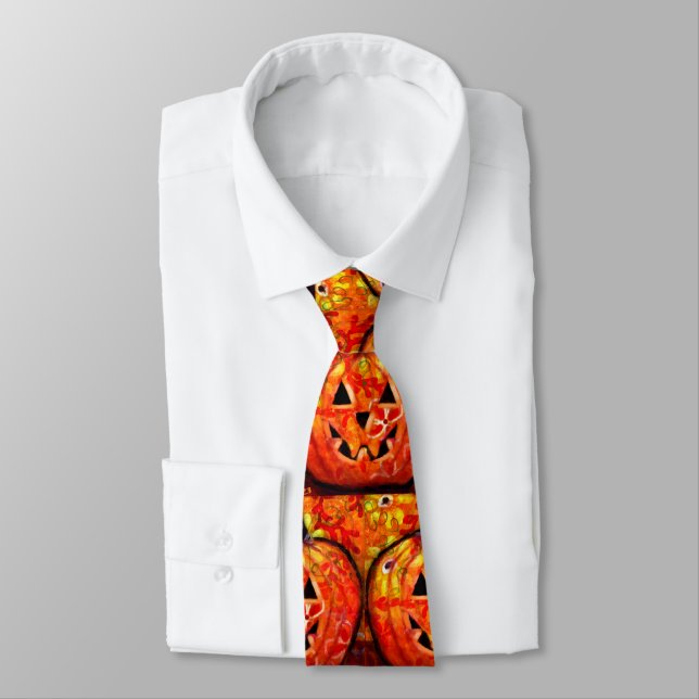 Cravate Halloween lunaire Jack-o'-lantern Floral Orange (Attaché)