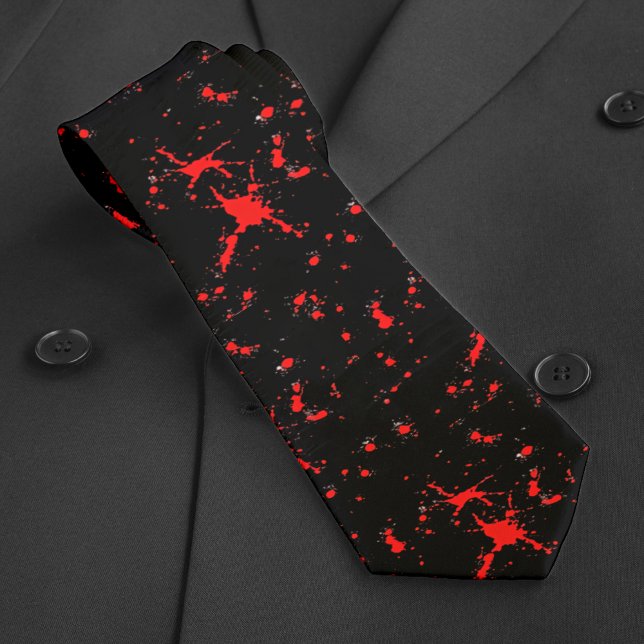 Cravate Halloween rouge et noir (Blood Splatter Red & Black Halloween Neck Tie)