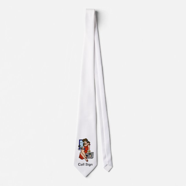 Cravate Ham Radio Brunette Pin-up Girl Necktie Personnalis (Devant)