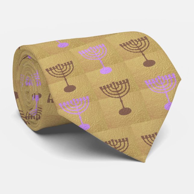 Cravate Hanoukka Festival Party Gold Menorah Motif (Roulé)