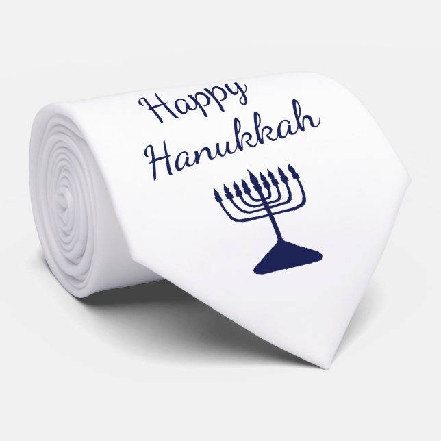 Cravate Happy Hanoukka Moderne Simple Bleu Menorah (Roulé)