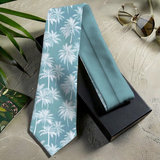 Cravate Hawaiian Palm Tree Silhouette Motif Turquoise ID10 (Créateur téléchargé)