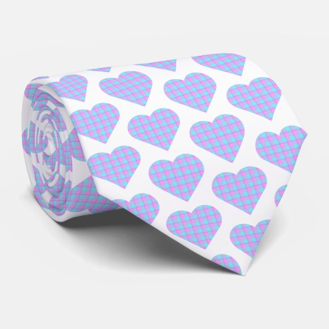 Cravate Heart Shaped Plaid Pink Blue Pastel Neck Tie (Roulé)