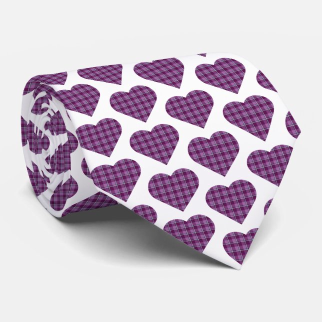 Cravate Heart Shaped Plaid Purple Pink Neck Tie (Roulé)