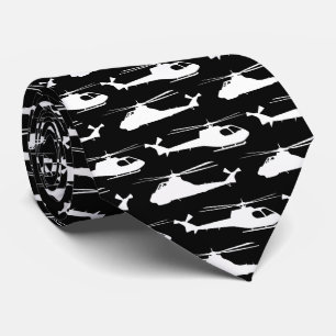 Cravate Hélicoptère à l'aéronautique noir et blanc