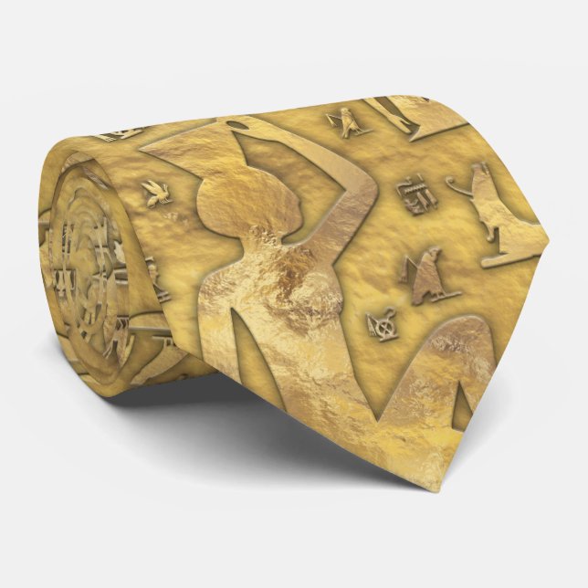 Cravate Héroglyphes d'Égypte antique Or (Roulé)